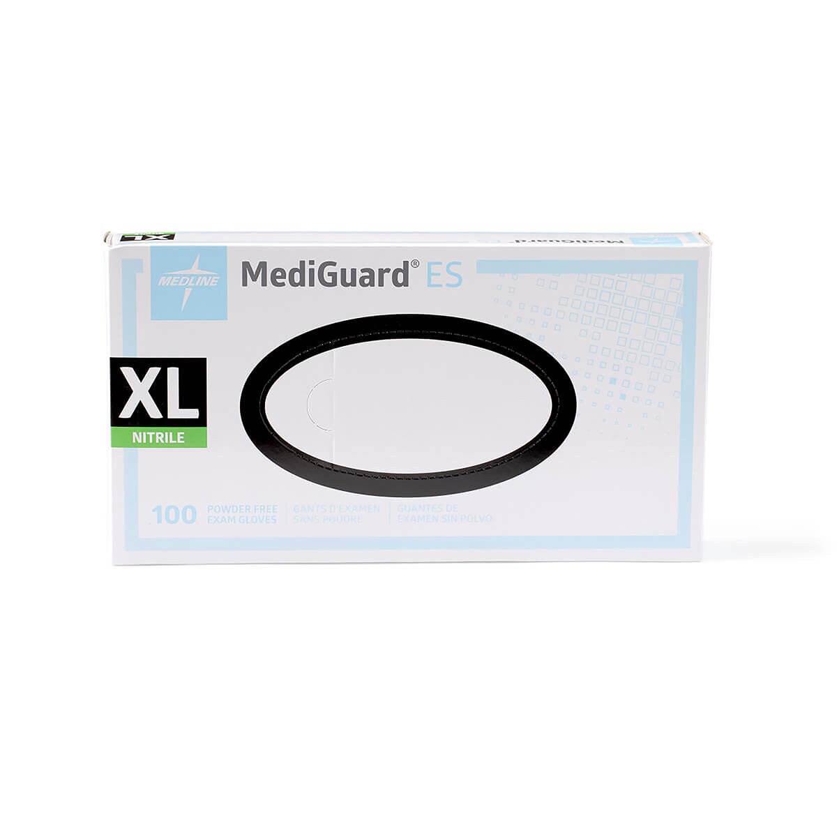 Front view of Medline MediGuard ES nitrile exam gloves, extra-large 100-count box